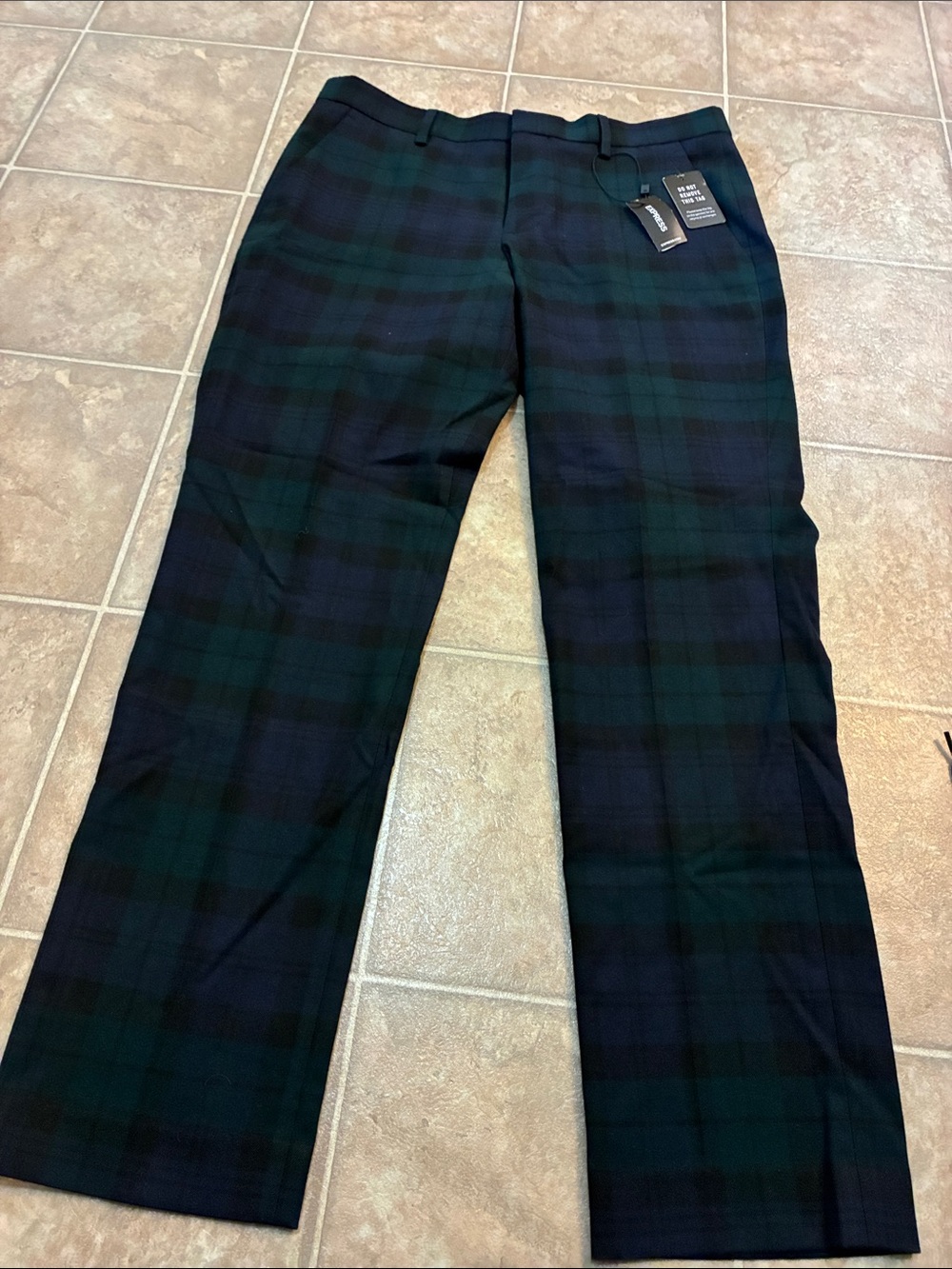 Express Men's Dark Green & Navy Plaid Dress Pants